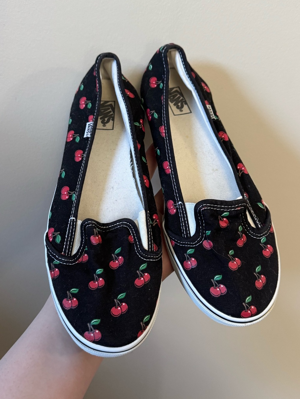 Vans KVD rare black & red cherry print slip on sneakers shoes